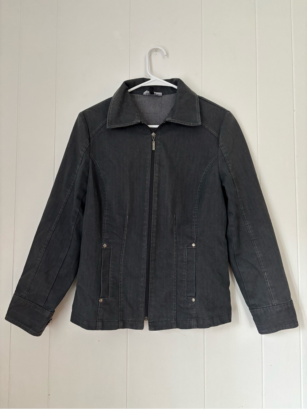 Women's Zip-Front Casual Jacket - Dark denim